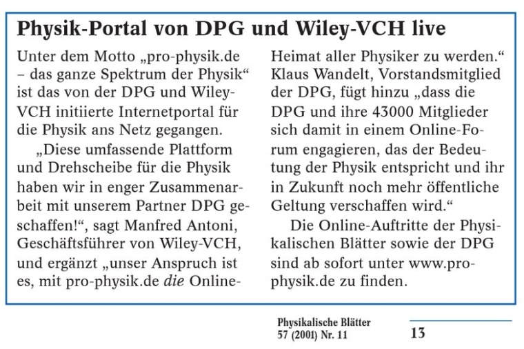 Photo: DAS Physik-Portal: 20 Jahre pro-physik.de