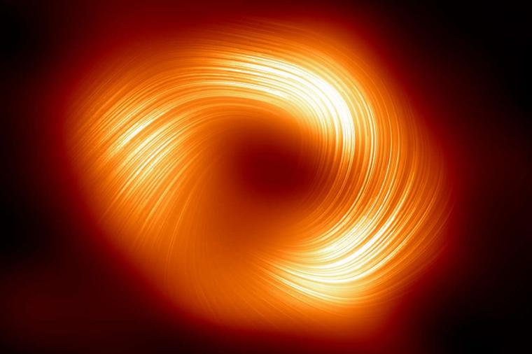 Abb.: Blick auf das schwarze Loch im Zentrum der Milchstraße in polarisiertem...