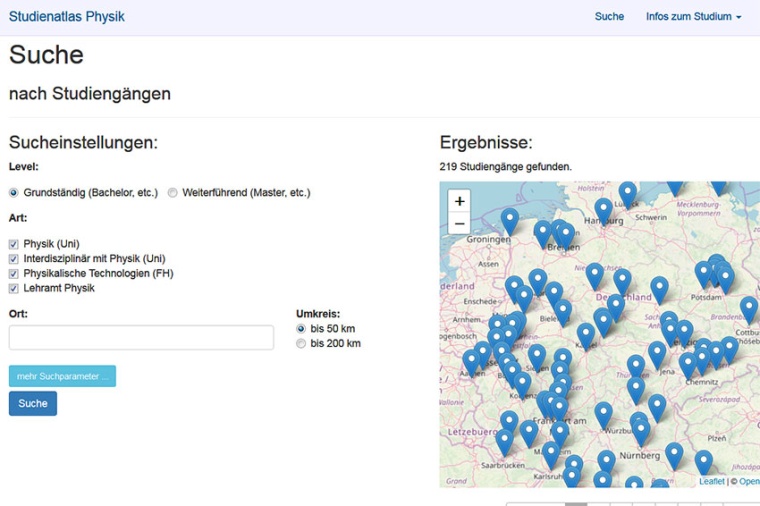 Mit dem Studienatlas lässt sich das umfangreiche Angebot an physikalischen...