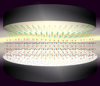 Abb.: Die Vakuum-Fluktuationen des Lichts (gelbe Welle) werden in einem...