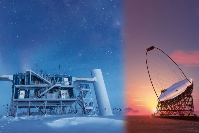 Das Hochenergie-Neutrinoteleskop IceCube in der Antarktis und das im Bau...