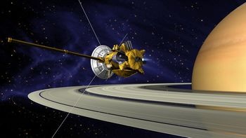 Abb.: Künstlerische Darstellung der Raumsonde Cassini vor Saturn. (Bild: NASA...