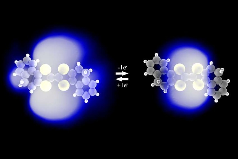 Abb.: Änderung der Elektronenwolke eines einzelnen Moleküls durch Ladung....