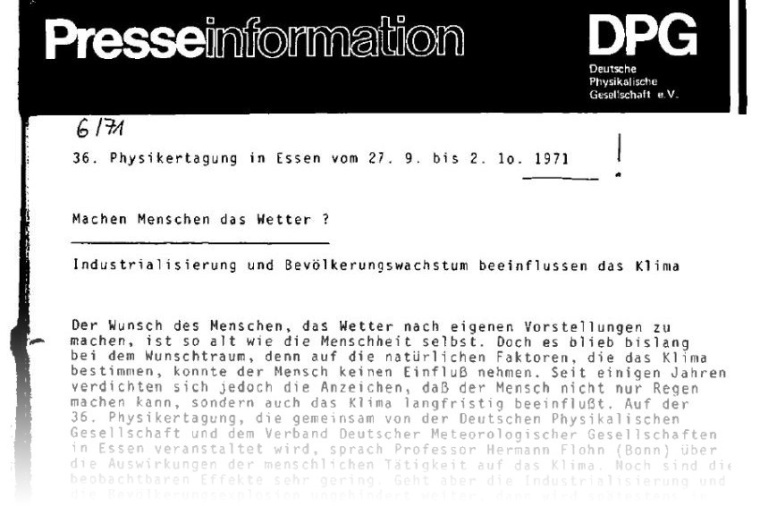 Mit dieser Pressemitteilung warnte die DPG bereits 1971 vor einem schädlichen...