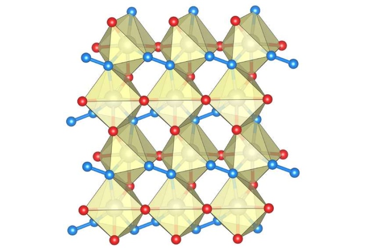 Abb.: Die Struktur des Rhenium-Nitrid-Pernitrids, die einzelne Stickstoffatome...