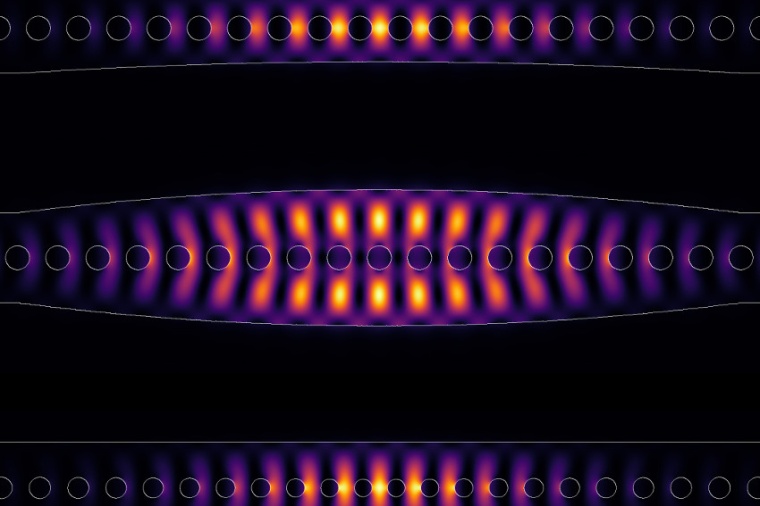 Abb.: Verschiedene Designs für photonische Kristalle, die in ihrem Zentrum...