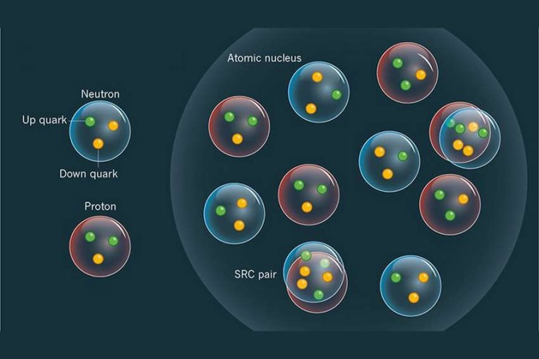 Abb.: In Atomkernen können Protonen und Neutronen SRC-Paare (short-range...
