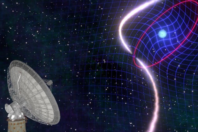 Abb.: Im Doppelsternsystem PSR J1141-6545 umkreist der Pulsar einen Weißen...