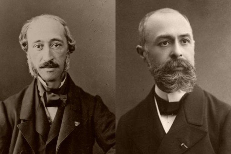Alexandre Edmond Becquerel (links, 1820–1891) und sein Sohn Antoine Henri...