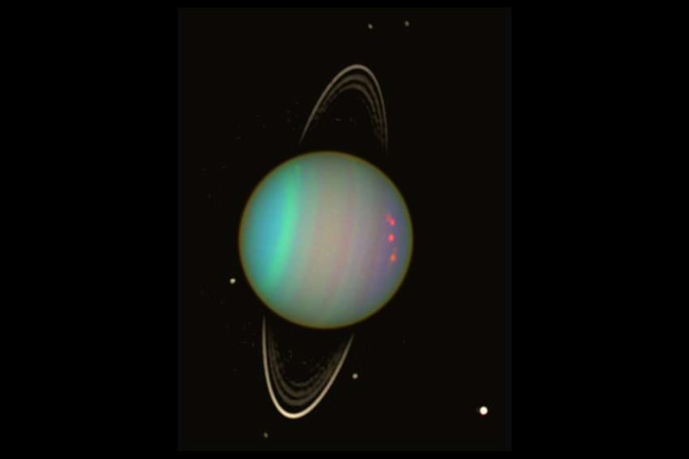 Abb.: Falschfarbenbild des Uranus, aufgenommen mit dem Hubble Space Telescope....
