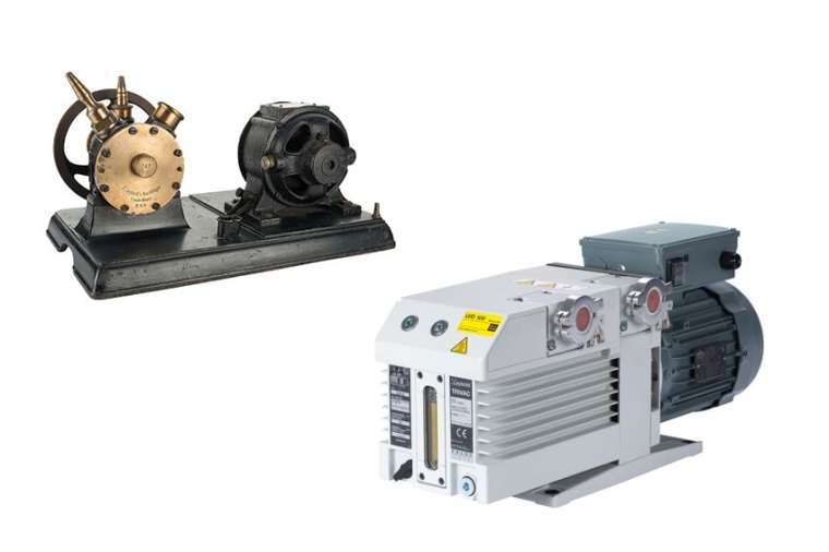 Abb.: Zweimal Drehschieberpumpenprinzip: Die rotierende Kapsel-Pumpe...