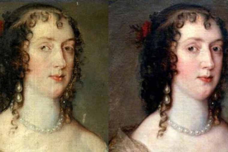 Abb.: Das Bildnis von Olivia Boteler Porter von Anthonis van Dyck vor und nach...