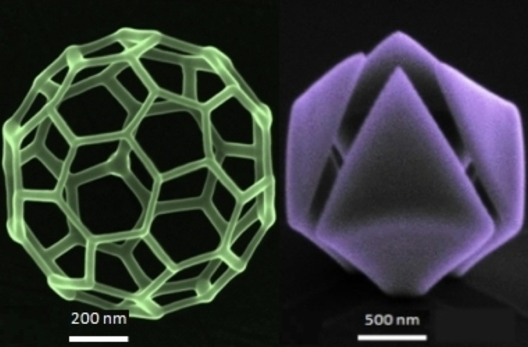 Abb. 1 Zwei Beispiele aus einer dreidimensional gedruckten Nanowelt zeigen...