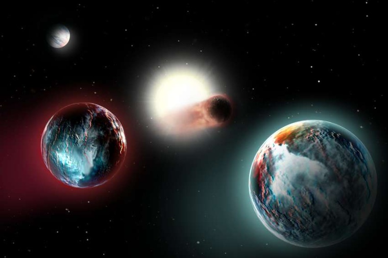Abb.: Künstlerische Darstellung des extrasolaren Planetensystems um den Stern...