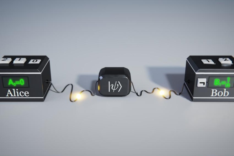 Abb.: Der Kryptoschlüssel wird in Form von verschränkten Photonenpaaren...
