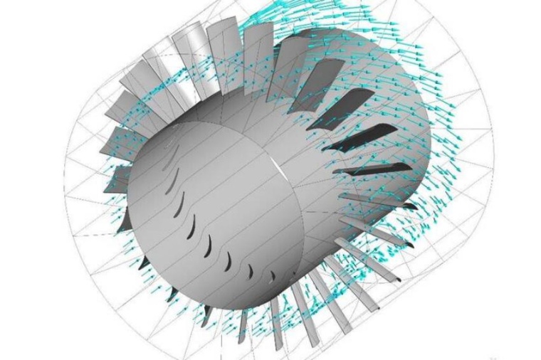 Abb.: Dieses Simulationsbild zeigt die Strömung durch ein axiales...