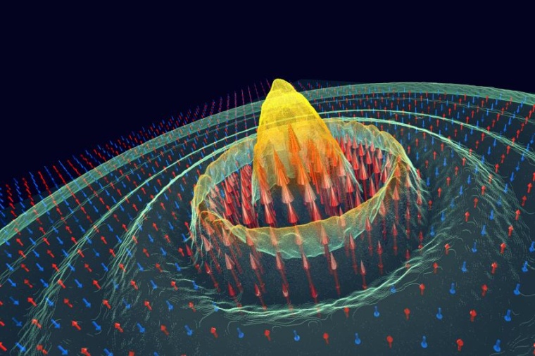 Abb.: Der Antiferromagnet verwandelt sich unter optischer Anregung in einen...