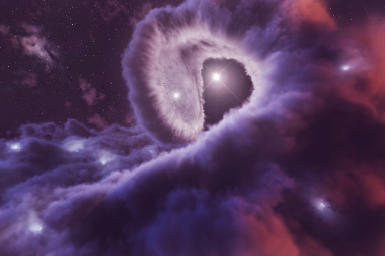 Abb.: Kollidierende Sternwinde vom Doppelstern Eta Carinae bilden eine...