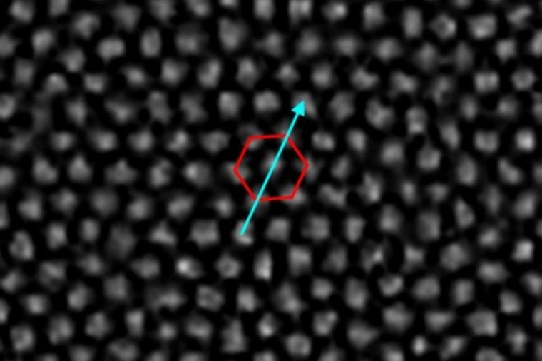 Abb.: Aufnahme einer erzeugten Skyrmionen-Struktur: Hexagonale Anordnung und...