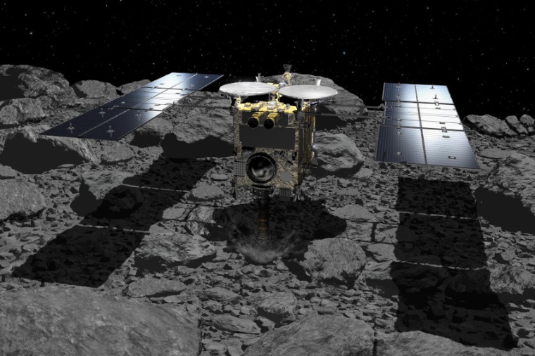 Abb.: Illustration der Hayabusa-Sonde bei der Probennahme auf dem...
