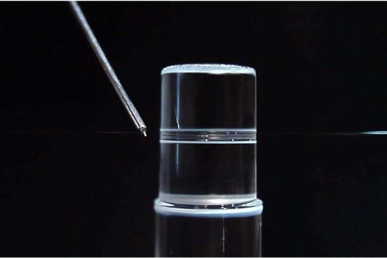 Abb.: Ein optischer Mikroresonator und eine scharfe Wolframspitze. Durch...
