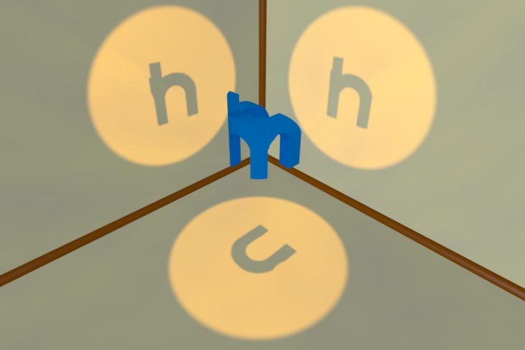 Abb.: Ein Beispiel für mögliche Schatten eines komplizierten Objektes. Je...