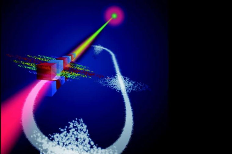 Abb.: Ein Laser moduliert die Elektronen­pakete, die sich in Mikro­päckchen...