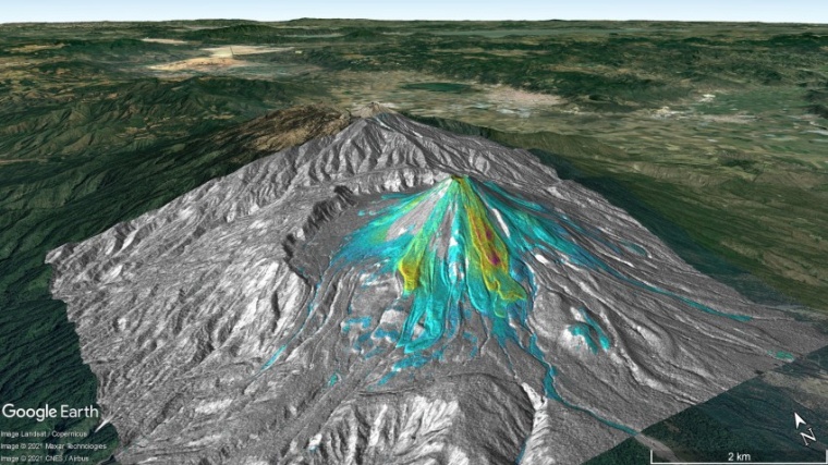 Abb.: Die durchschnittliche Deformation über dem Vulkan Colima, Mexiko, für...