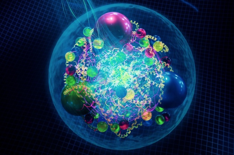 Abb.: Künstlerische Darstellung des Neutrons und seiner inneren Struktur...