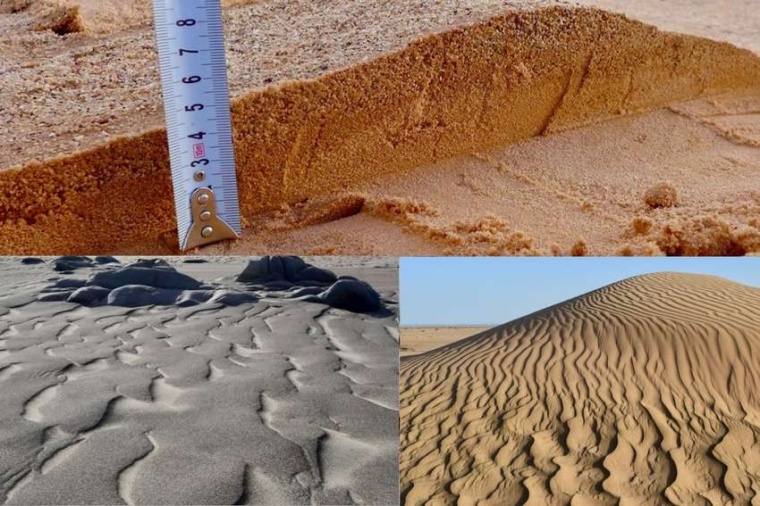 Abb.: Megarippel in Sand­wüsten (unten) haben eine wind­ab­hängig...