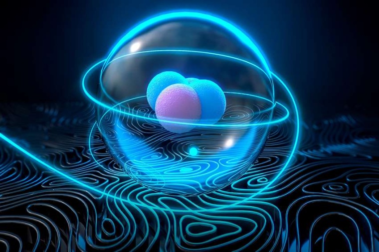 Abb.: Antiprotonisches Heliumatom im superflüssigen Zustand, das in...