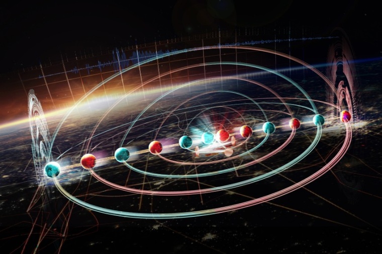 Abb.: Künstlerische Illustration der Quantenverschränkung zwischen zwei...