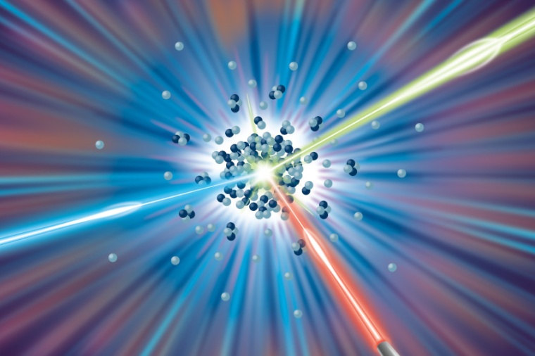 Abb.: Schema des Aufbaus eines Trägheitsfusionsexperiments. (Bild:...