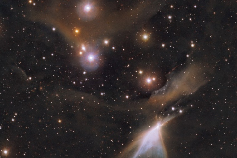 Abb.: Ein Infrarotbild des Objekts HH 909 A im Sternbild Chamäleon (Bild: ESO...